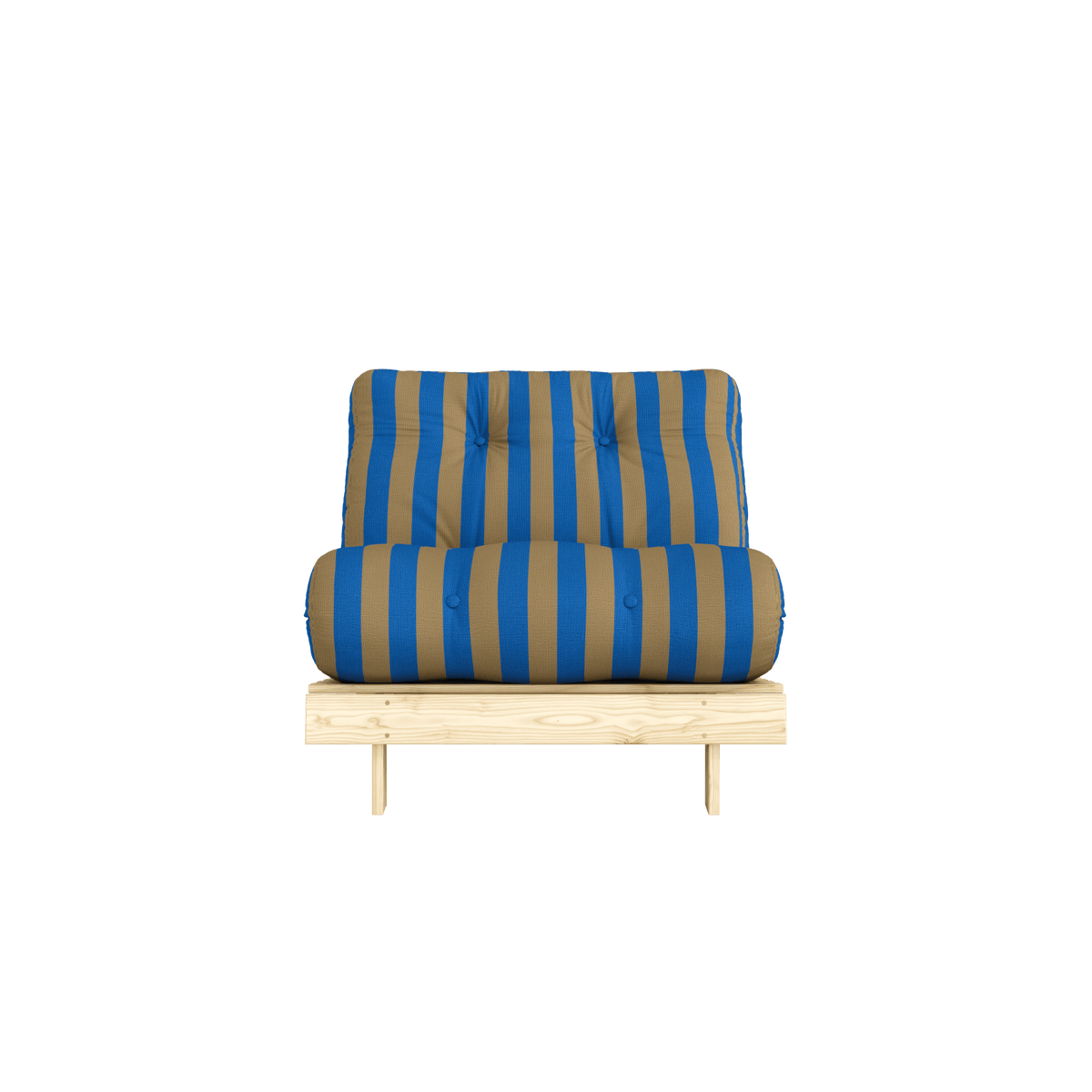 Canapé-lit en pin massif avec matelas rayé bleu et marron 90x200cm Raw roots - Karup Design - The Cool Republic
