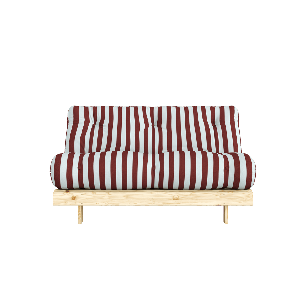 Canapé-lit en pin massif avec matelas rayé bordeaux et bleu clair 140x200cm Raw roots - Karup Design - The Cool Republic