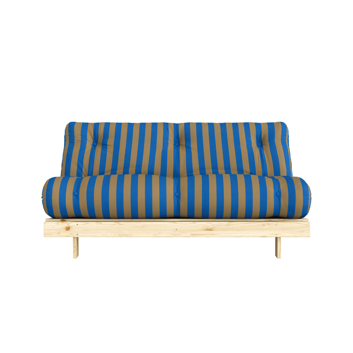 Canapé-lit en pin massif avec matelas rayé bordeaux et bleu clair 160x200cm Raw roots - Karup Design - The Cool Republic