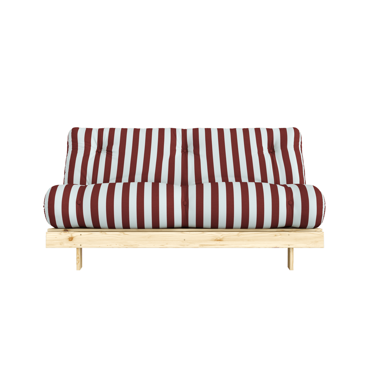 Canapé-lit en pin massif avec matelas rayé bordeaux et bleu clair 160x200cm Raw roots - Karup Design - The Cool Republic
