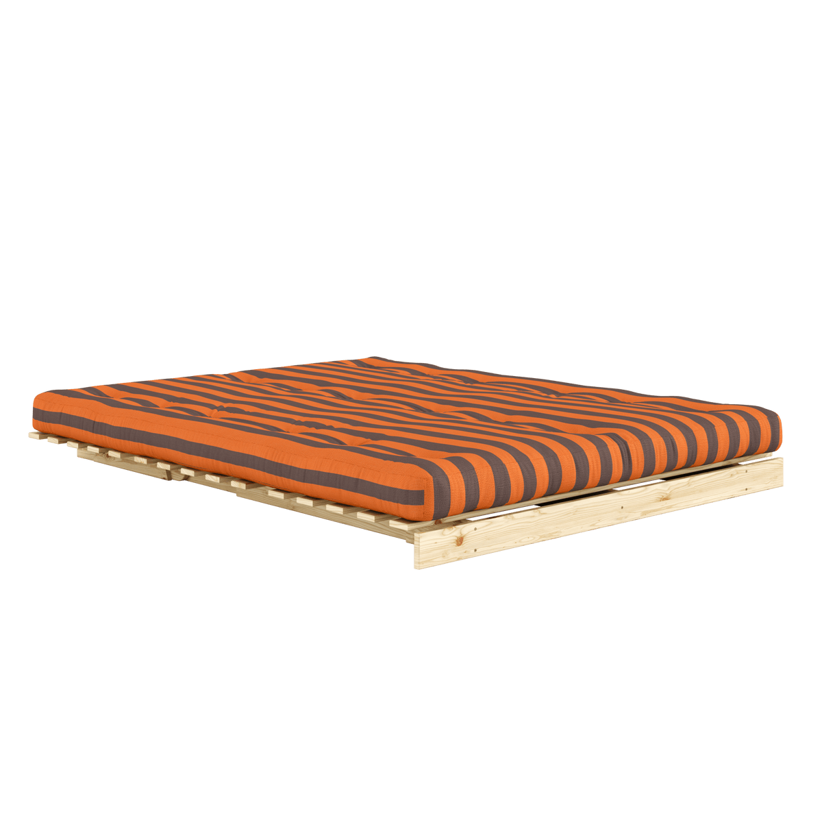 Canapé-lit en pin massif avec matelas rayé bordeaux et bleu clair 160x200cm Raw roots - Karup Design - The Cool Republic