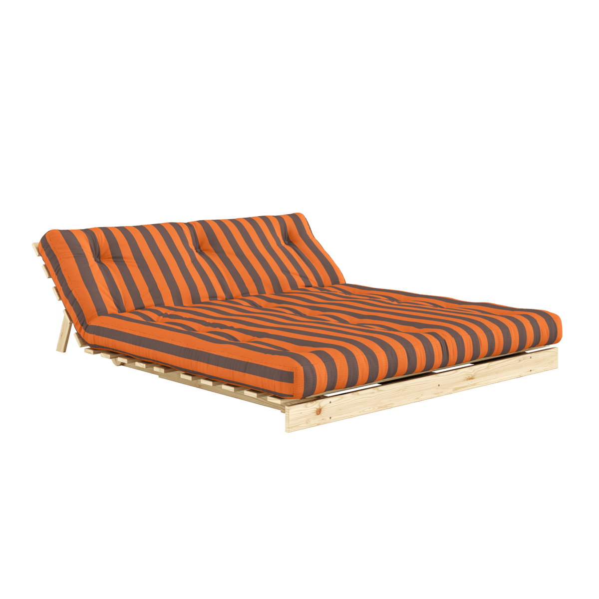 Canapé-lit en pin massif avec matelas rayé bordeaux et bleu clair 160x200cm Raw roots - Karup Design - The Cool Republic