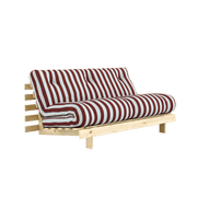 Canapé-lit en pin massif avec matelas rayé bordeaux et bleu clair 160x200cm Raw roots - Karup Design - The Cool Republic