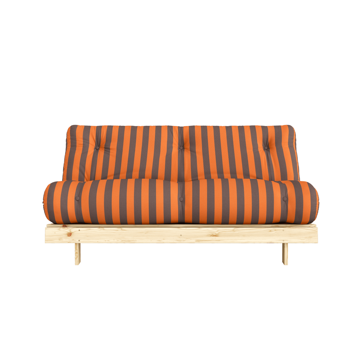 Canapé-lit en pin massif avec matelas rayé bordeaux et bleu clair 160x200cm Raw roots - Karup Design - The Cool Republic