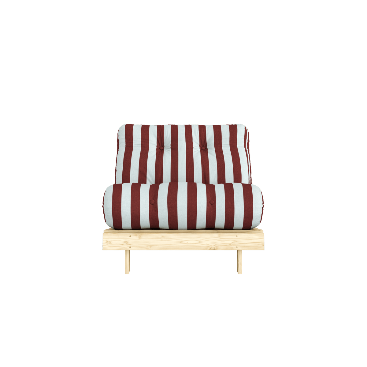 Canapé-lit en pin massif avec matelas rayé bordeaux et bleu clair 90x200cm Raw roots - Karup Design - The Cool Republic