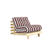 Canapé-lit en pin massif avec matelas rayé bordeaux et bleu clair 90x200cm Raw roots - Karup Design - The Cool Republic