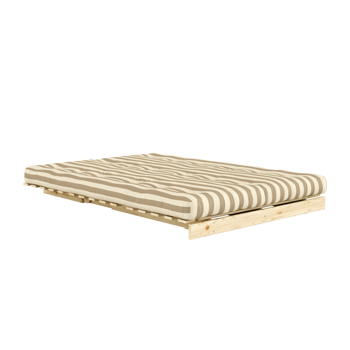 Canapé-lit en pin massif avec matelas rayé crème et sable 140x200cm Raw roots - Karup Design - The Cool Republic