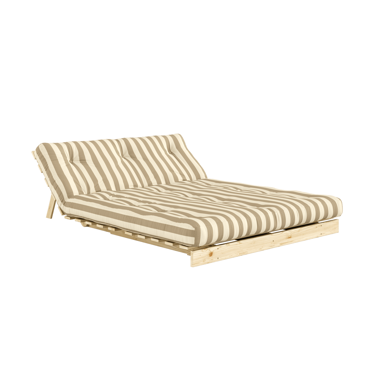 Canapé-lit en pin massif avec matelas rayé crème et sable 140x200cm Raw roots - Karup Design - The Cool Republic