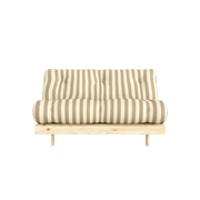 Canapé-lit en pin massif avec matelas rayé crème et taupe 160x200cm Raw roots - Karup Design - The Cool Republic
