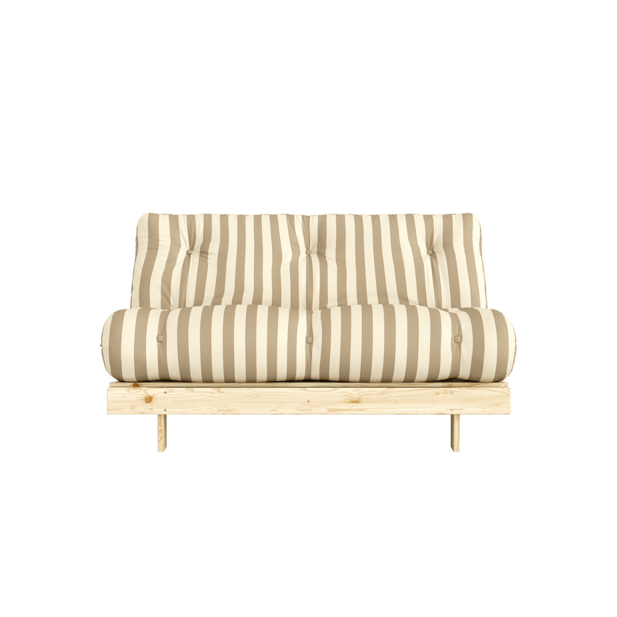 Canapé-lit en pin massif avec matelas rayé crème et taupe 160x200cm Raw roots - Karup Design - The Cool Republic