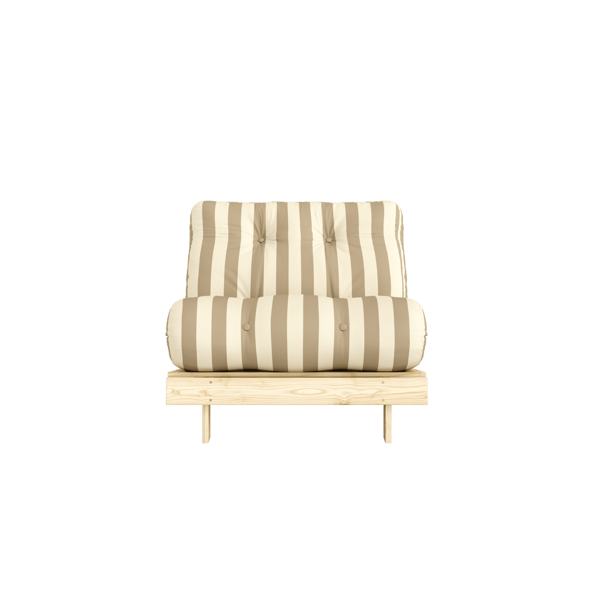 Canapé-lit en pin massif avec matelas rayé crème et taupe 90x200cm Raw roots - Karup Design - The Cool Republic