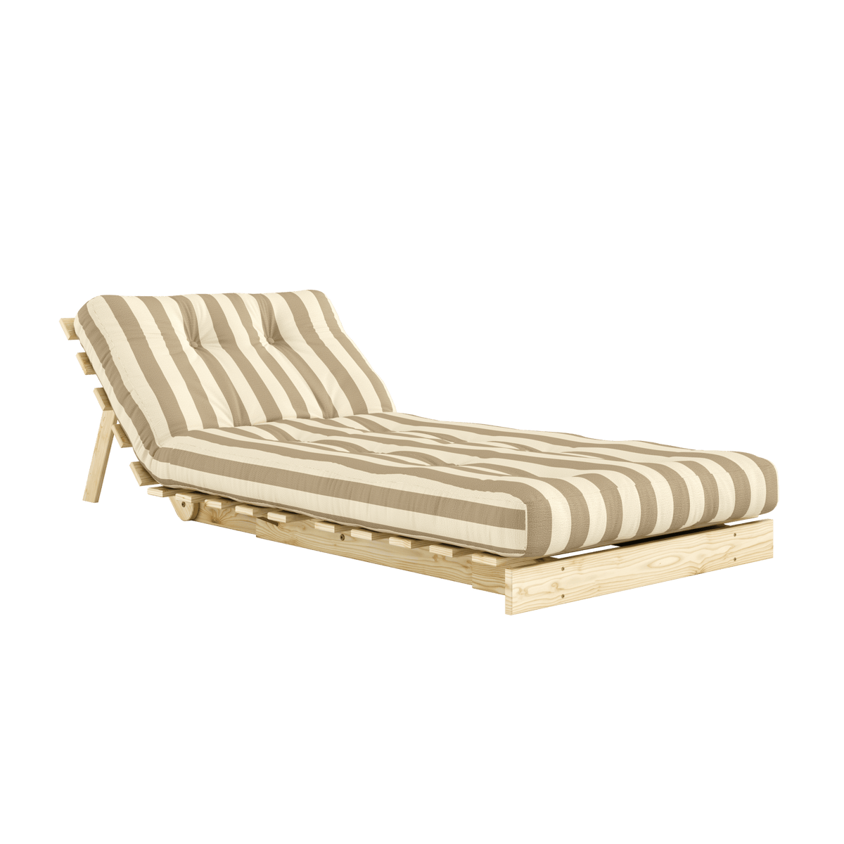 Canapé-lit en pin massif avec matelas rayé crème et taupe 90x200cm Raw roots - Karup Design - The Cool Republic