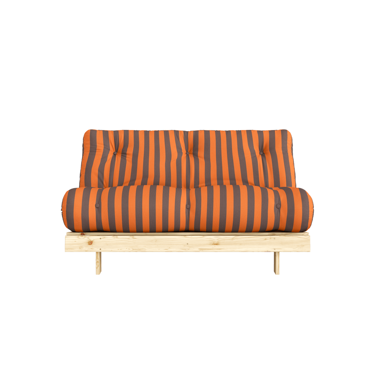 Canapé-lit en pin massif avec matelas rayé orange et marron 140x200cm Raw roots - Karup Design - The Cool Republic