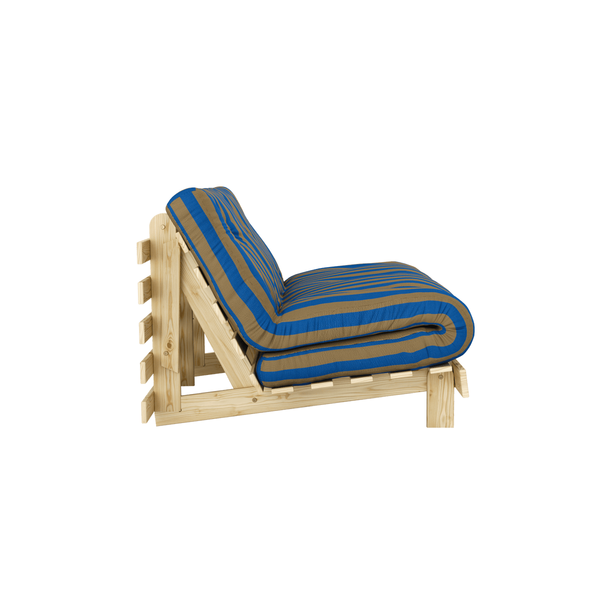 Canapé-lit en pin massif avec matelas rayé orange et marron 140x200cm Raw roots - Karup Design - The Cool Republic
