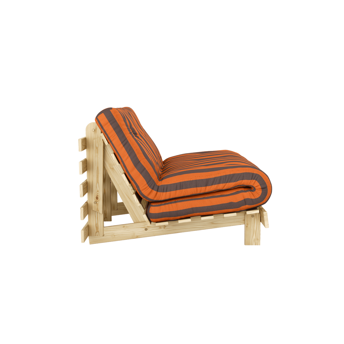 Canapé-lit en pin massif avec matelas rayé orange et marron 140x200cm Raw roots - Karup Design - The Cool Republic