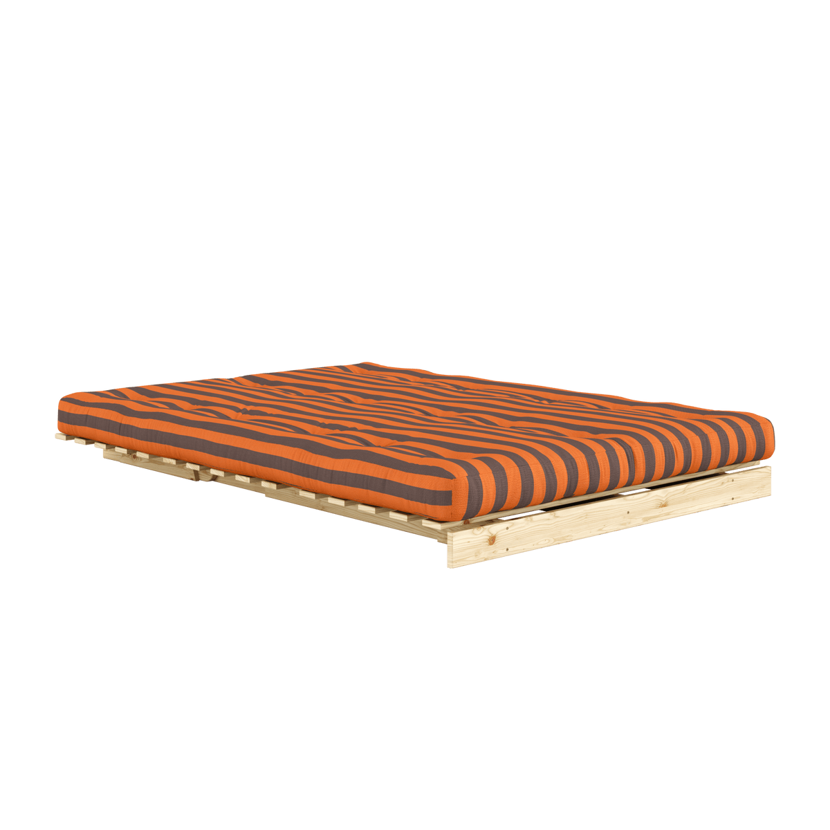 Canapé-lit en pin massif avec matelas rayé orange et marron 140x200cm Raw roots - Karup Design - The Cool Republic