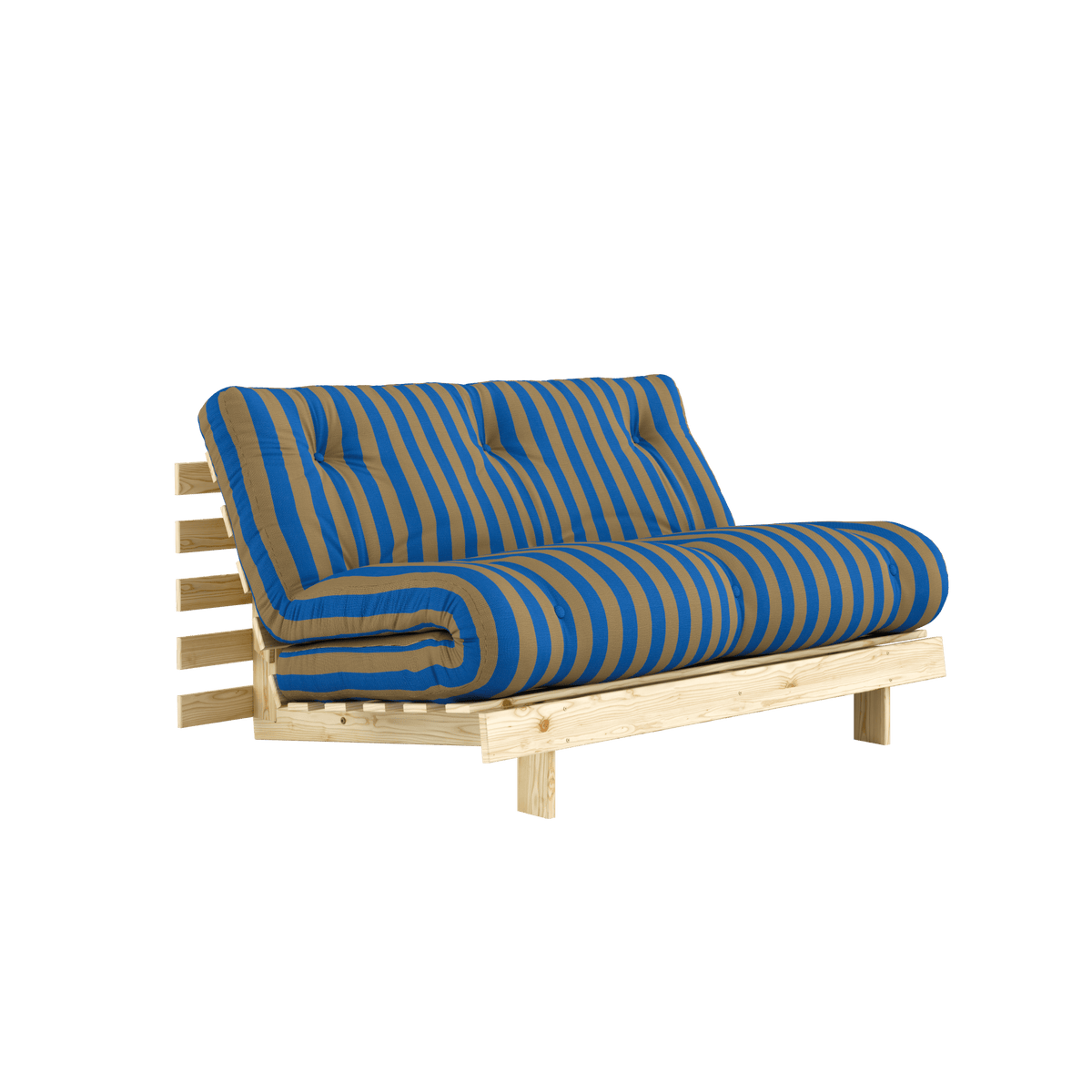 Canapé-lit en pin massif avec matelas rayé orange et marron 140x200cm Raw roots - Karup Design - The Cool Republic