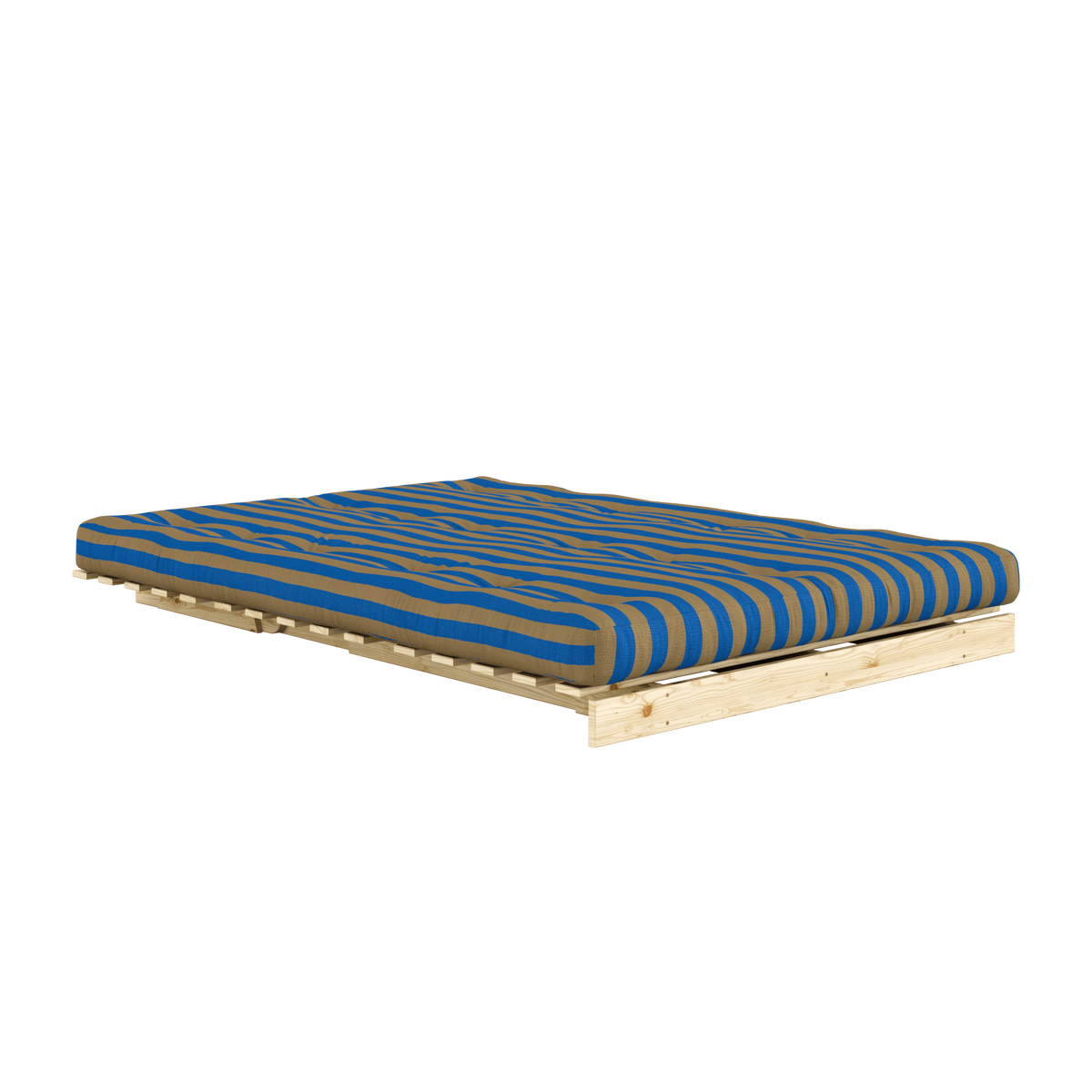 Canapé-lit en pin massif avec matelas rayé orange et marron 140x200cm Raw roots - Karup Design - The Cool Republic
