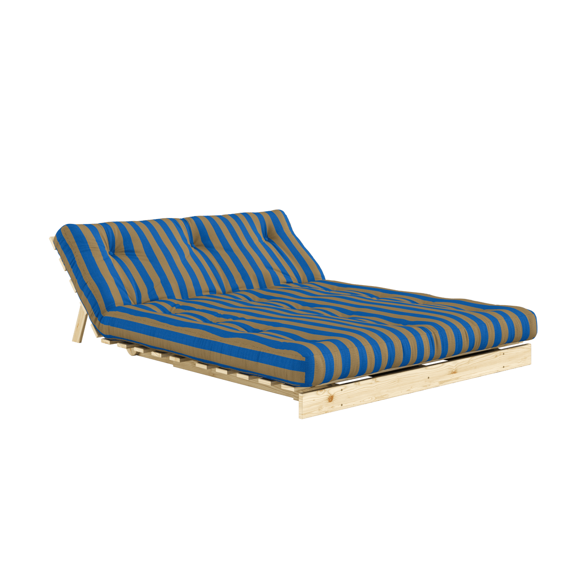 Canapé-lit en pin massif avec matelas rayé orange et marron 140x200cm Raw roots - Karup Design - The Cool Republic