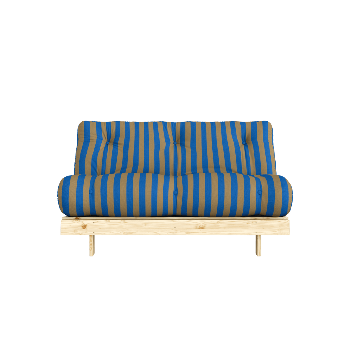 Canapé-lit en pin massif avec matelas rayé orange et marron 140x200cm Raw roots - Karup Design - The Cool Republic