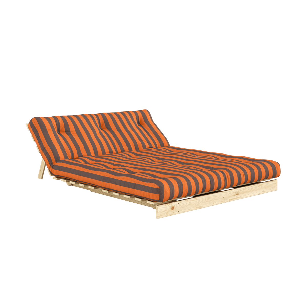 Canapé-lit en pin massif avec matelas rayé orange et marron 140x200cm Raw roots - Karup Design - The Cool Republic