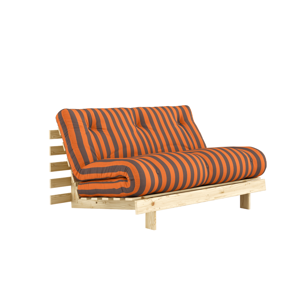 Canapé-lit en pin massif avec matelas rayé orange et marron 140x200cm Raw roots - Karup Design - The Cool Republic