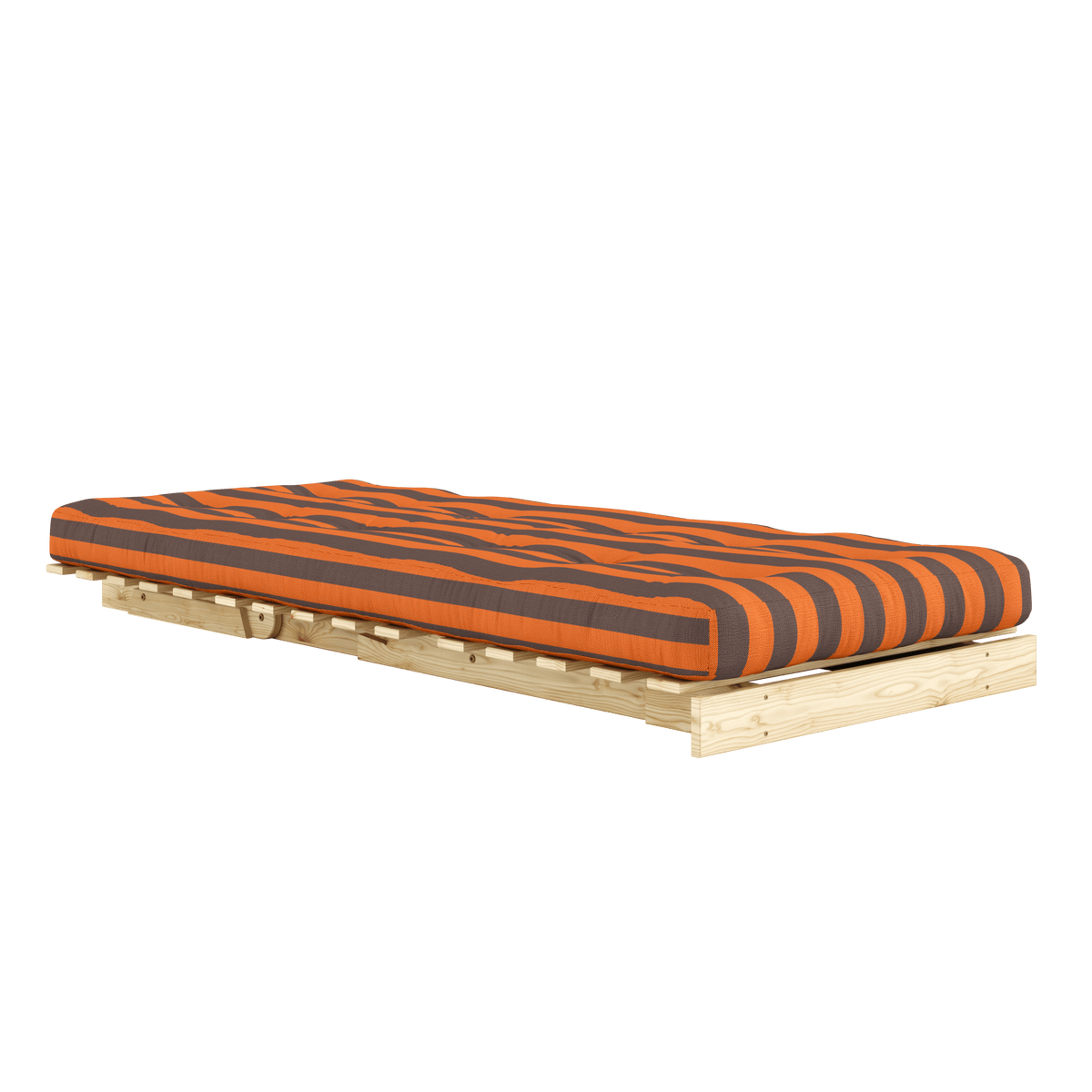 Canapé-lit en pin massif avec matelas rayé orange et marron 90x200cm Raw roots - Karup Design - The Cool Republic