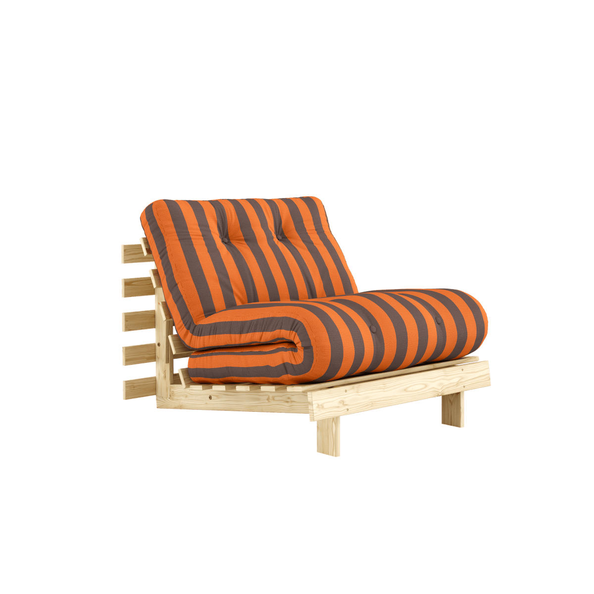 Canapé-lit en pin massif avec matelas rayé orange et marron 90x200cm Raw roots - Karup Design - The Cool Republic