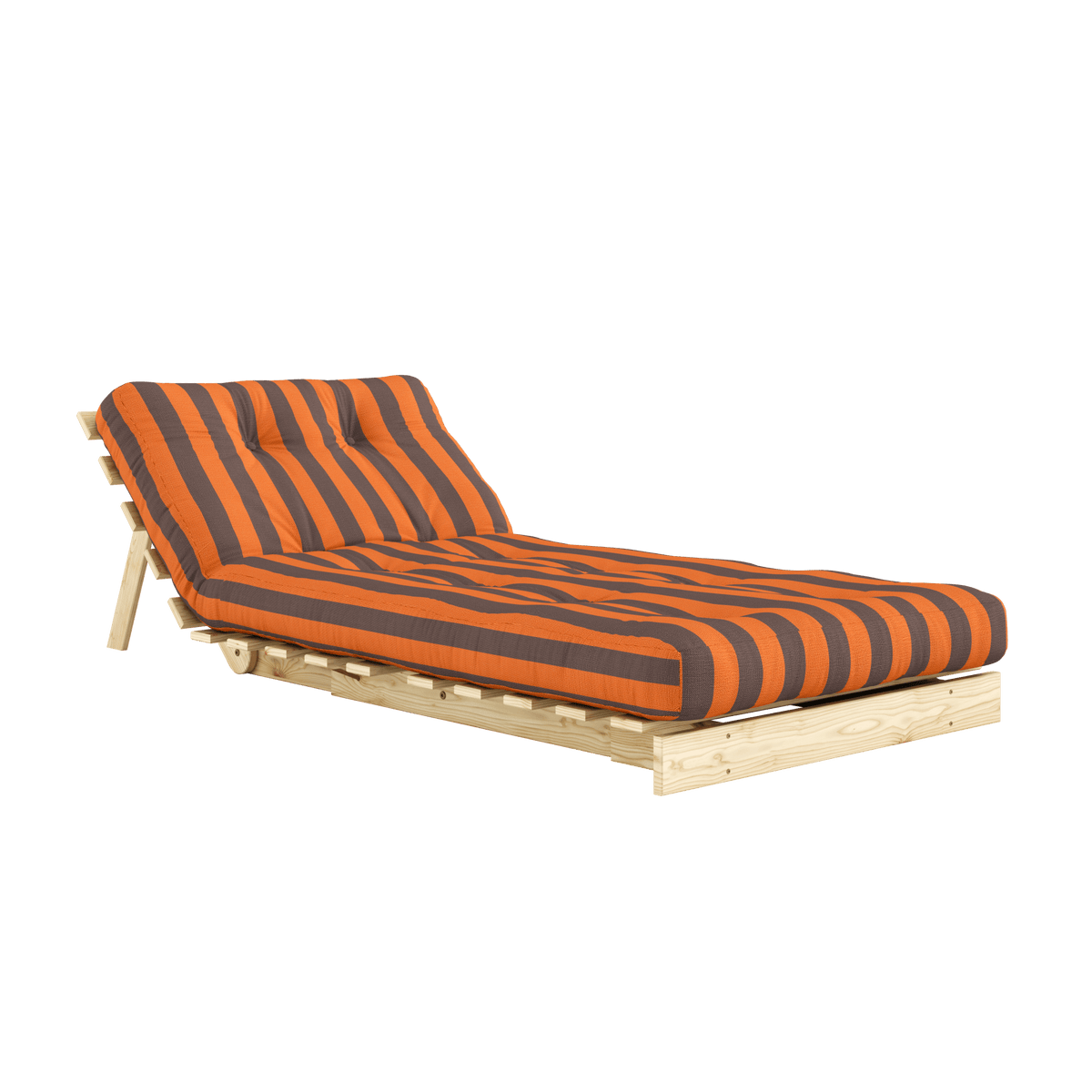 Canapé-lit en pin massif avec matelas rayé orange et marron 90x200cm Raw roots - Karup Design - The Cool Republic