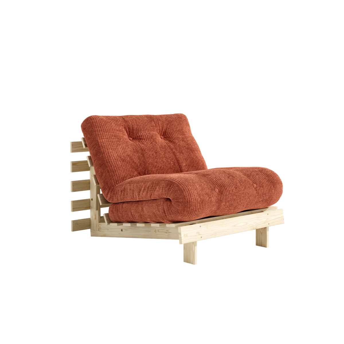 Canapé-lit en pin massif avec matelas retro orange 90x200cm Roots - Karup - The Cool Republic