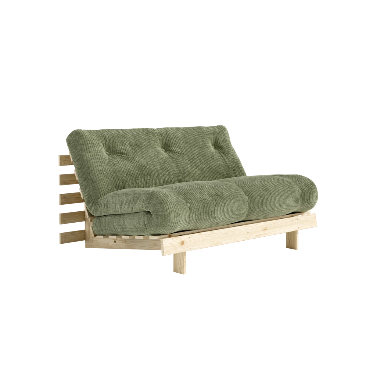 Canapé-lit en pin massif avec matelas retro vert 140x200cm Roots - Karup - The Cool Republic