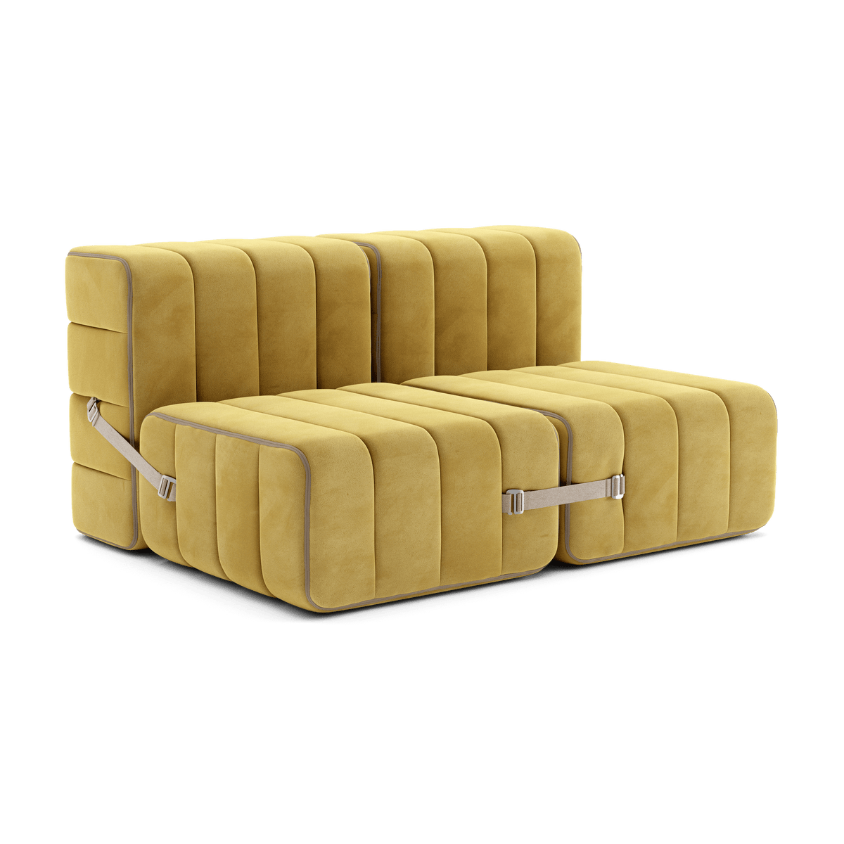Canapé modulable 2 places en velours Barcelone jaune 136x102x68cm Curt - Ambivalenz - The Cool Republic