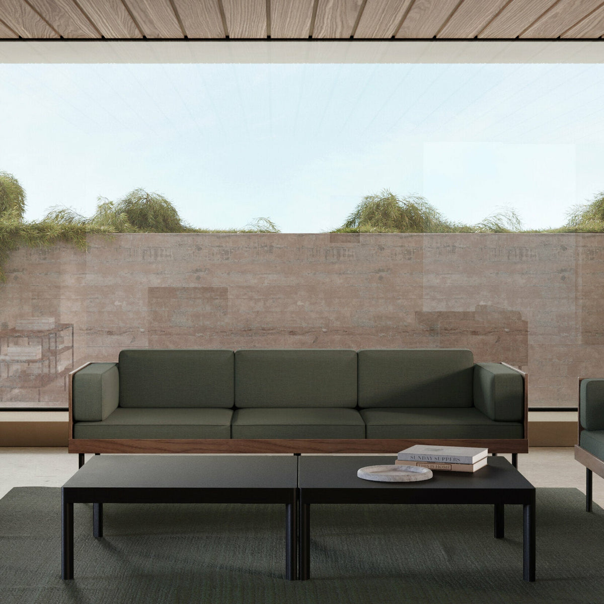 Canapé vert sablé en bois Cut - Kann Design - The Cool Republic