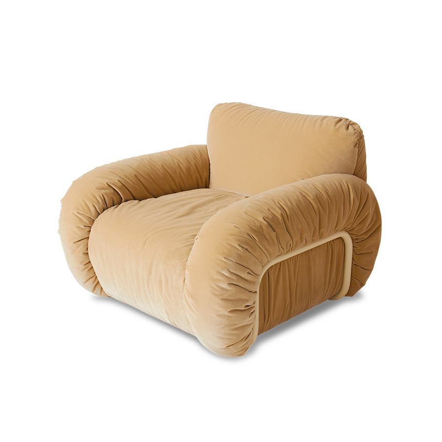 Cream Velvet and Beige Steel Armchair Arc Lounge - HKLIVING
