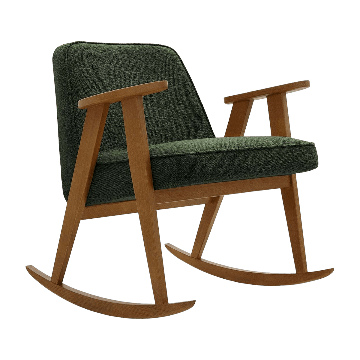 Chaise à bascule en tissu bouclé vert bouteille et chêne foncé 70 x 64 cm Série 366 - 366 Concept - The Cool Republic