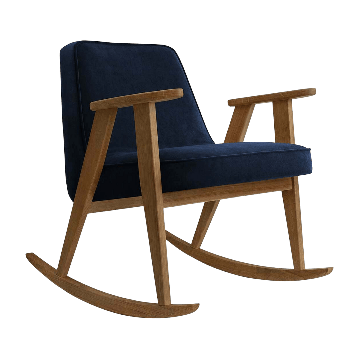 Chaise à bascule en velours indigo et chêne foncé 70 x 64 cm Série 366 - 366 Concept - The Cool Republic