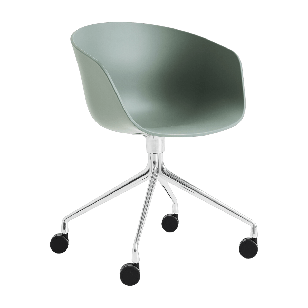 Chaise à roulettes avec accoudoirs en plastique recyclé vert automne AAC 24 2.0 - HAY - The Cool Republic