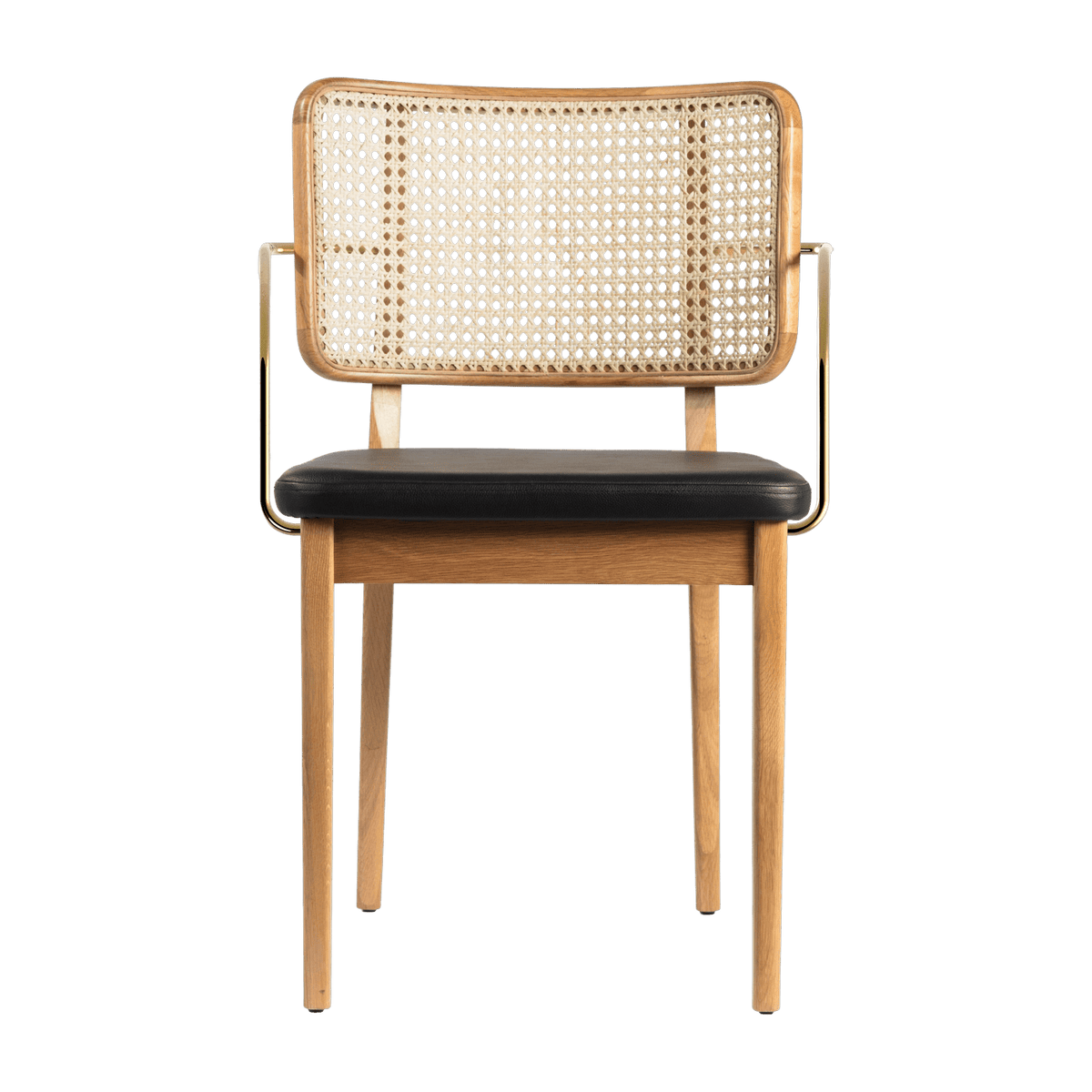 Chaise avec accoudoirs en chêne naturel et cuir noir Cannage - RED Edition - The Cool Republic
