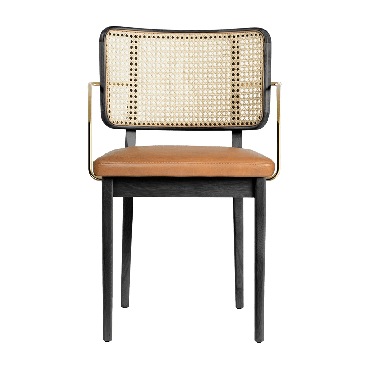 Chaise avec accoudoirs en chêne noir et cuir tabac Cannage - RED Edition - The Cool Republic