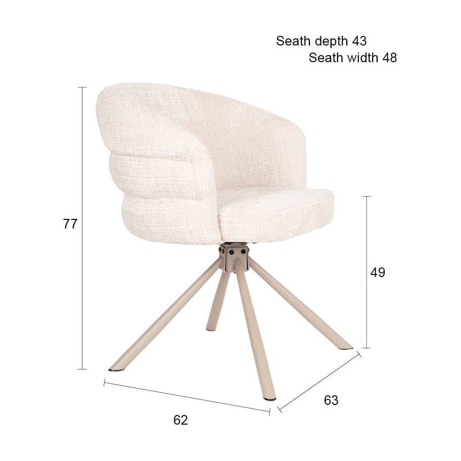 Chaise avec accoudoirs en tissu et métal beige 63x62x77cm Ambroise - White Label Living — vue 13