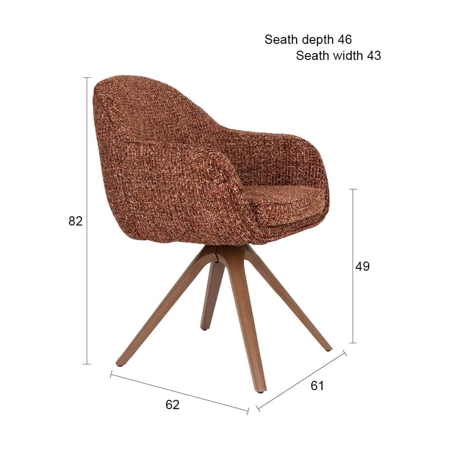 Chaise avec accoudoirs en tissu terracotta et métal marron 62x61x82cm Nolia - White Label Living — vue 14
