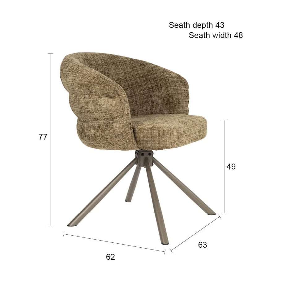 Chaise avec accoudoirs en tissu vert et métal beige 63x62x77cm Ambroise - White Label Living — vue 13
