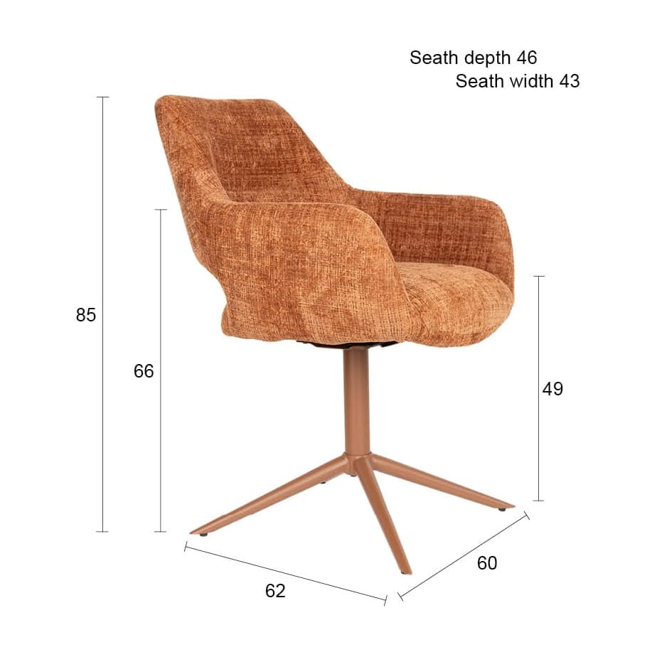 Chaise avec accoudoirs pivotante en tissu et métal rouge orangé 62x60x85cm Mona - White Label Living — vue 13