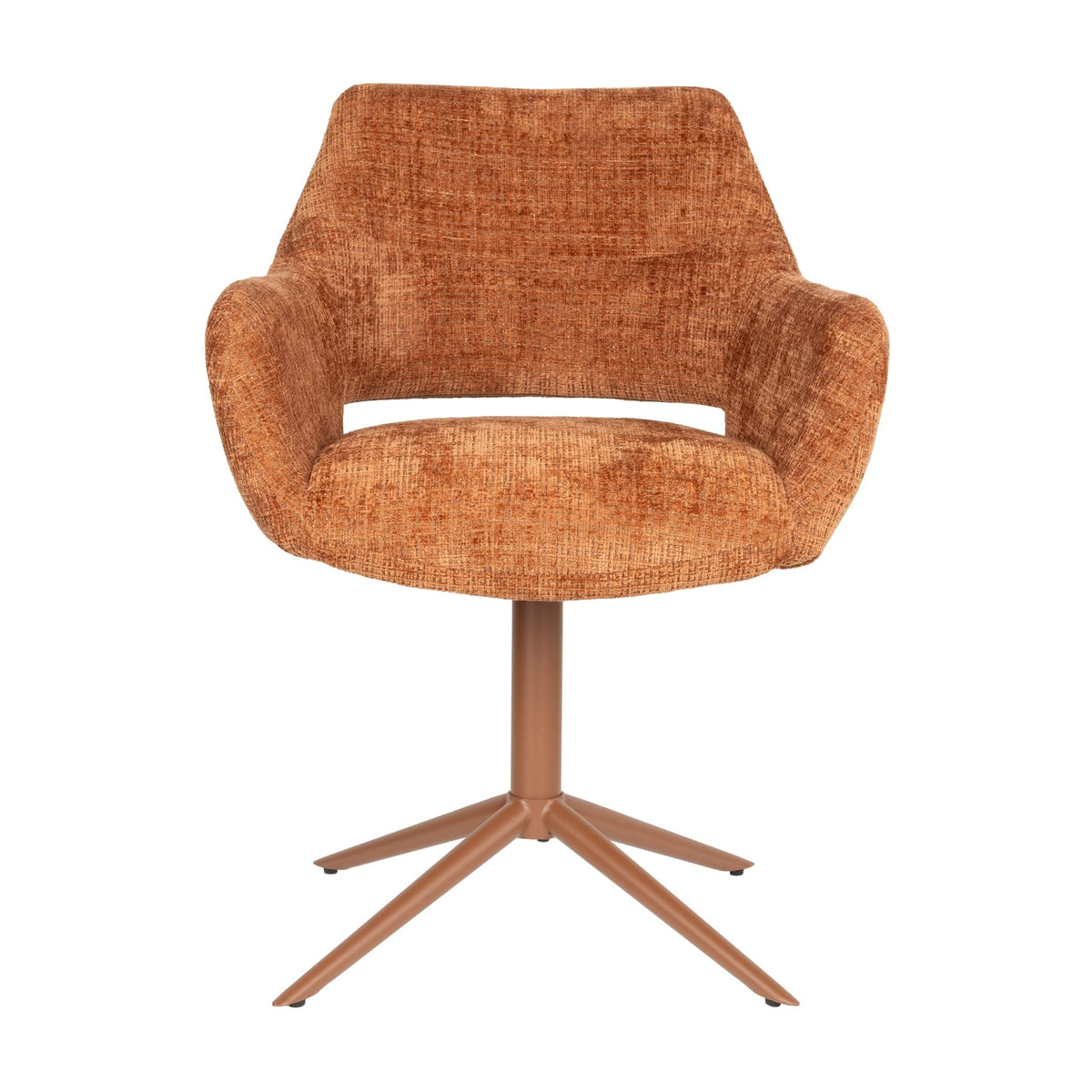 Chaise avec accoudoirs pivotante en tissu et métal rouge orangé 62x60x85cm Mona - White Label Living — vue 3