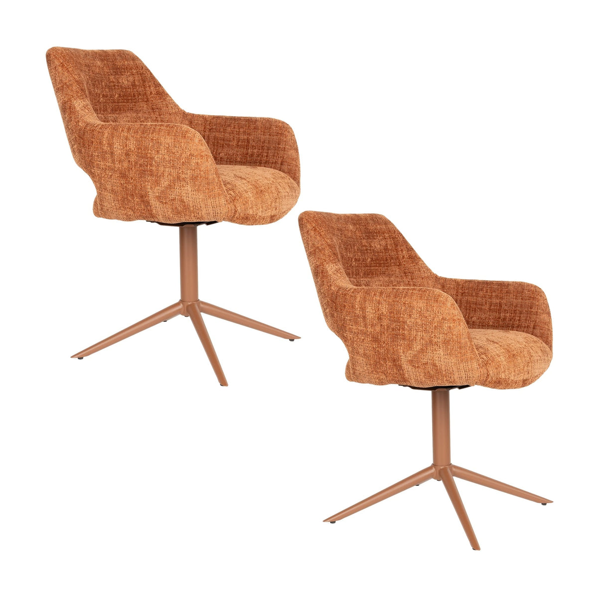 Chaise avec accoudoirs pivotante en tissu et métal rouge orangé 62x60x85cm Mona - White Label Living — vue 7