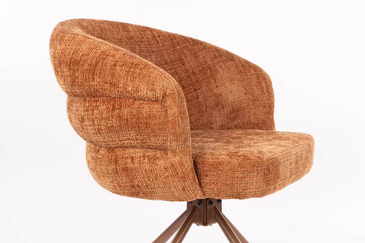 Chaise avec accoudoirs pivotante en tissu et métal rouge orangé 63x62x77cm Ambroise - White Label Living — vue 10