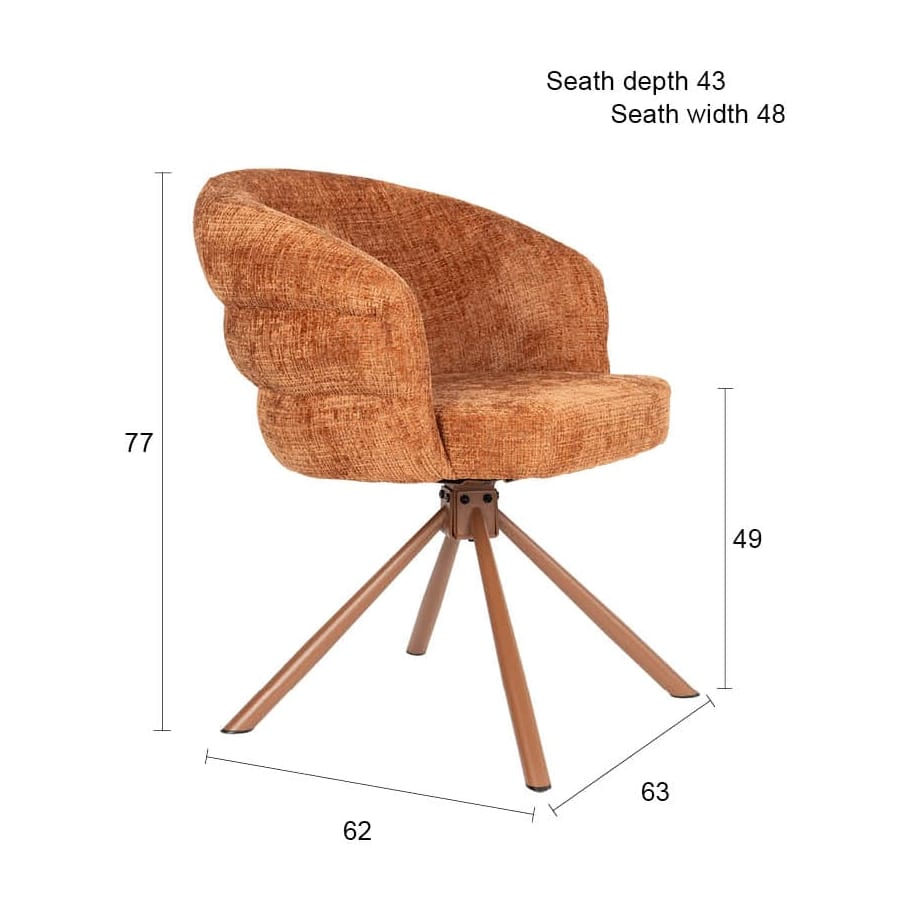Chaise avec accoudoirs pivotante en tissu et métal rouge orangé 63x62x77cm Ambroise - White Label Living — vue 13