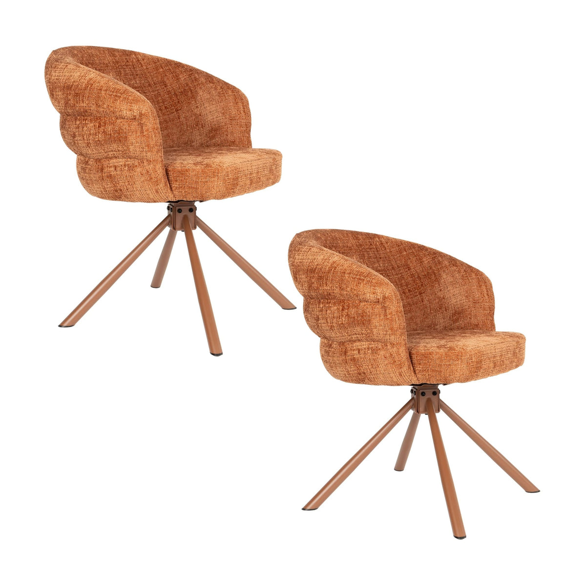 Chaise avec accoudoirs pivotante en tissu et métal rouge orangé 63x62x77cm Ambroise - White Label Living — vue 8