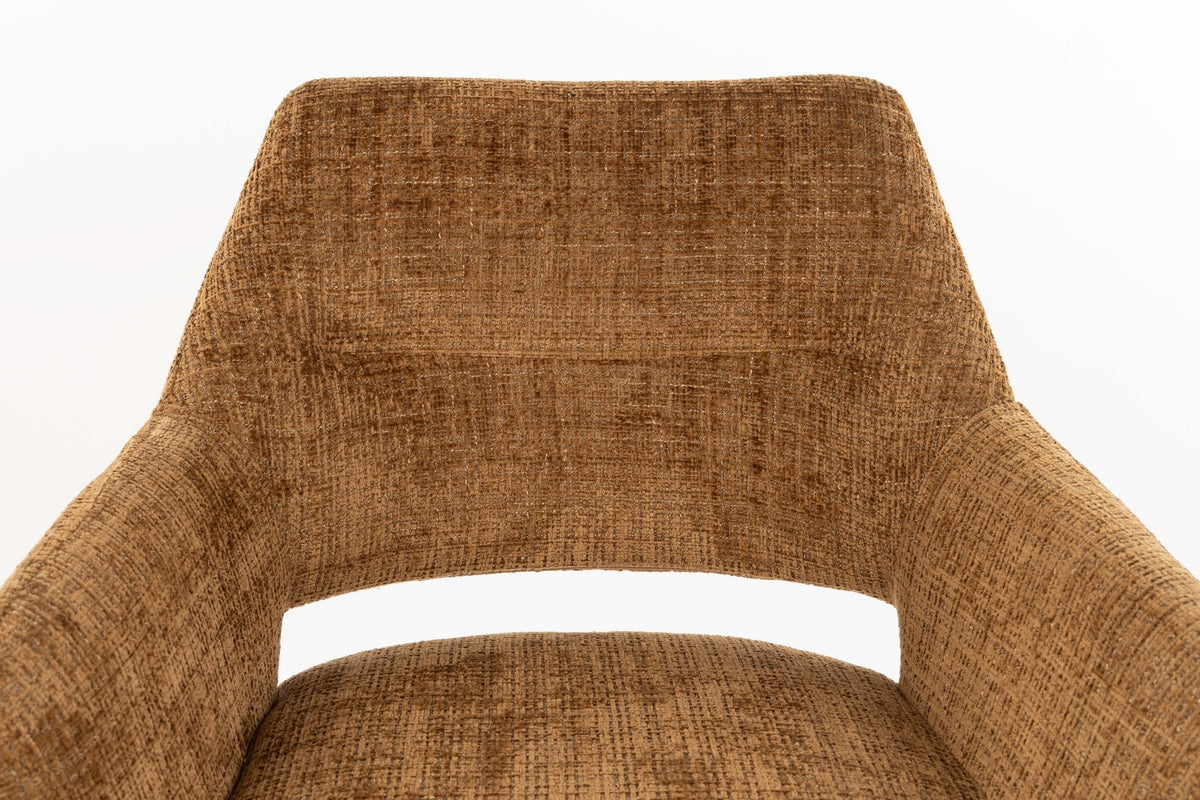 Chaise avec accoudoirs pivotante en tissu marron et métal beige 62x60x85cm Mona - White Label Living — vue 10