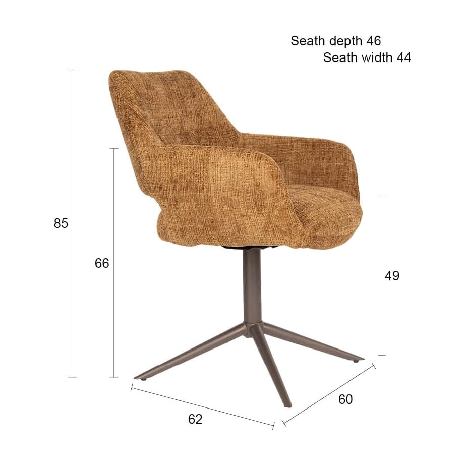 Chaise avec accoudoirs pivotante en tissu marron et métal beige 62x60x85cm Mona - White Label Living — vue 13